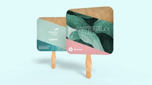 A giveaway handheld fan