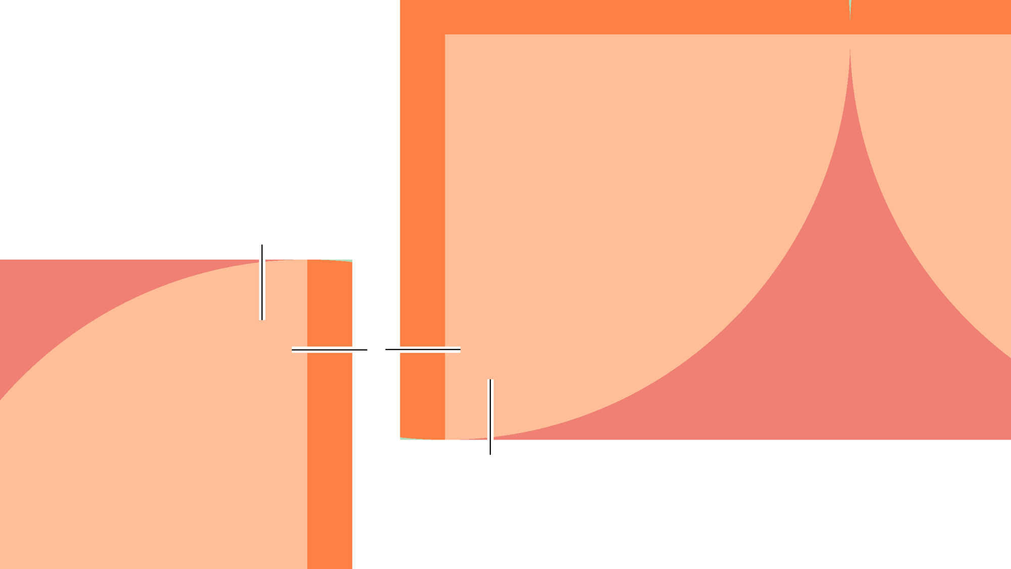 two squares with various shades of orange 
